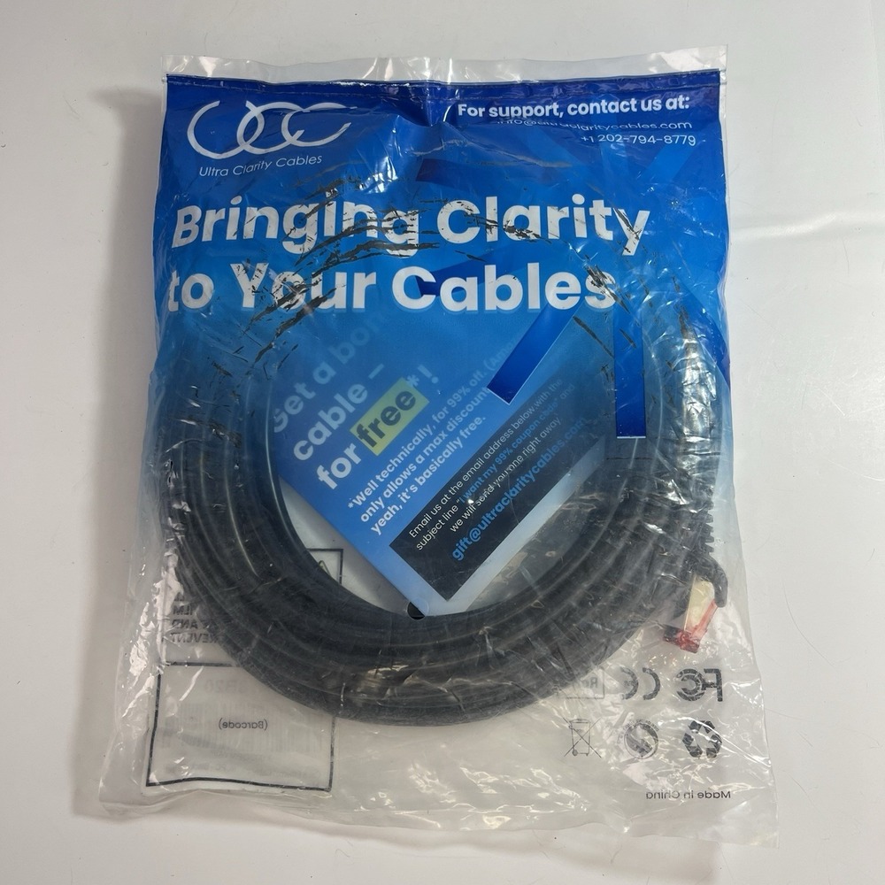 Ultra Clarity Cables Cat 8 Ethernet Cable 20ft Black New 40Gbps 2000MHz RJ45